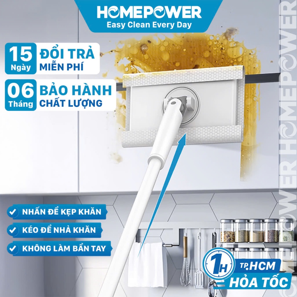Cây Lau Kẹp Khăn Lau Nhà, Lau Bàn Bếp Không Cần Giặt Không Chạm Tay DS-01 Homepower Size 16cm