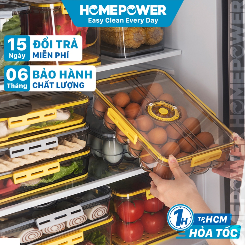 Hộp đựng trứng, bảo quản trứng tủ lạnh Homepower - Có vòng ghi chú thời gian bảo quản tiện lợi