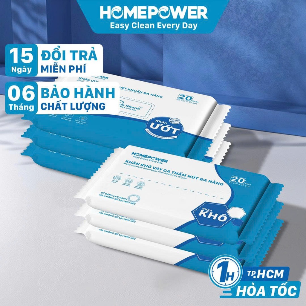 Combo 6 bịch khăn lau đa năng sử dụng 1 lần kích thước 25x17cm, dùng cho cây lau kẹp khăn mini Homepower DS-01