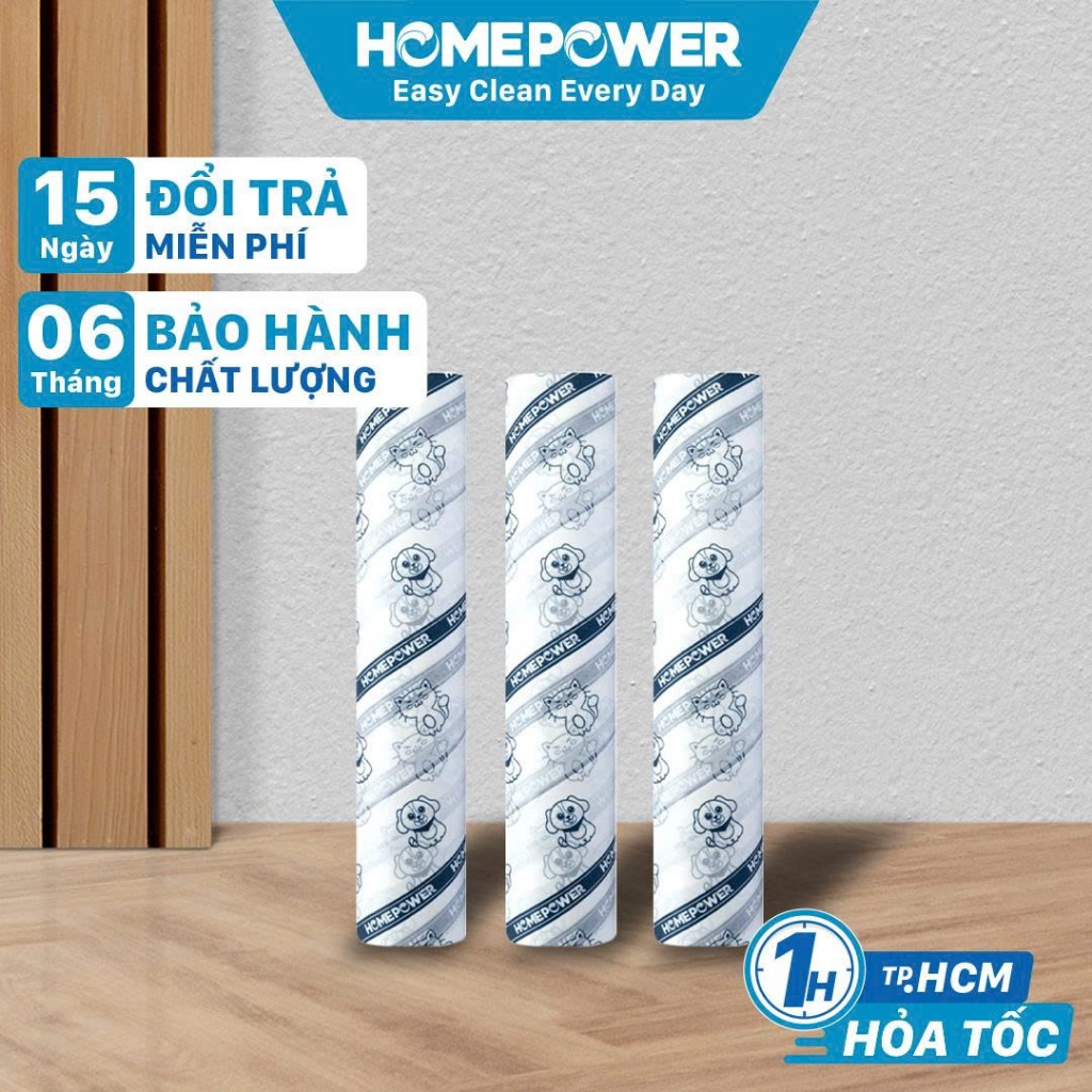 Combo 3 cuộn lăn thay thế 24cm cho cây lăn bụi, lăn ga giường, quần áo, thảm nhà siêu dính, 60 tờ/cuộn Homepower CLB-01