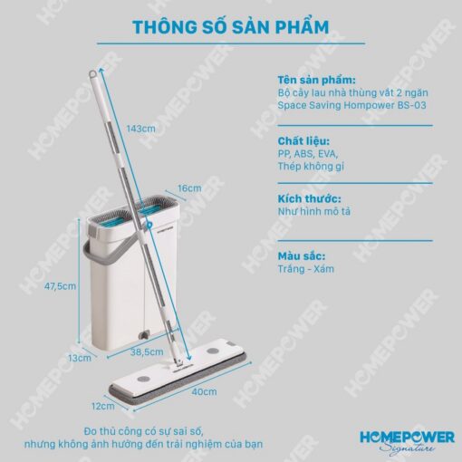 Alternative view of Bộ Cây Lau Nhà Tự Vắt Homepower BS-03, Chổi Lau Nhà 360 Độ Siêu Mỏng 4 Hệ Thống Làm Sạch Mới