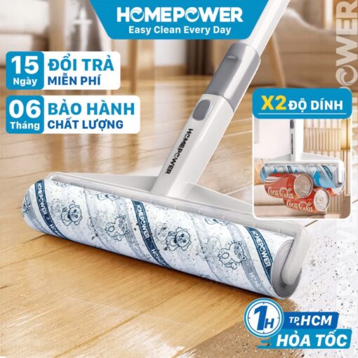 Cây lăn bụi sàn nhà 24cm cán dài CB-01 Homepower 60 tờ/cuộn - Keo siêu dính, kích thước lớn