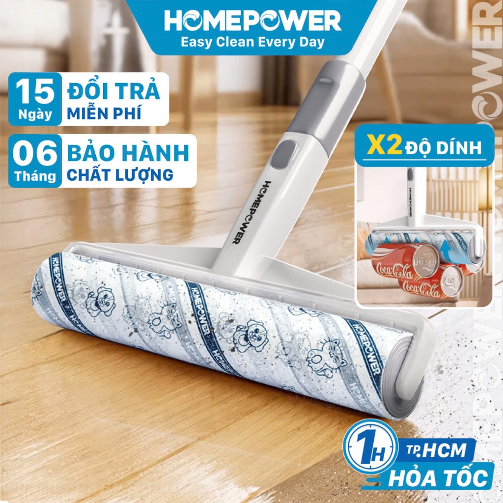 Cây lăn bụi sàn nhà 24cm cán dài CB-01 Homepower 60 tờ/cuộn - Keo siêu dính, kích thước lớn