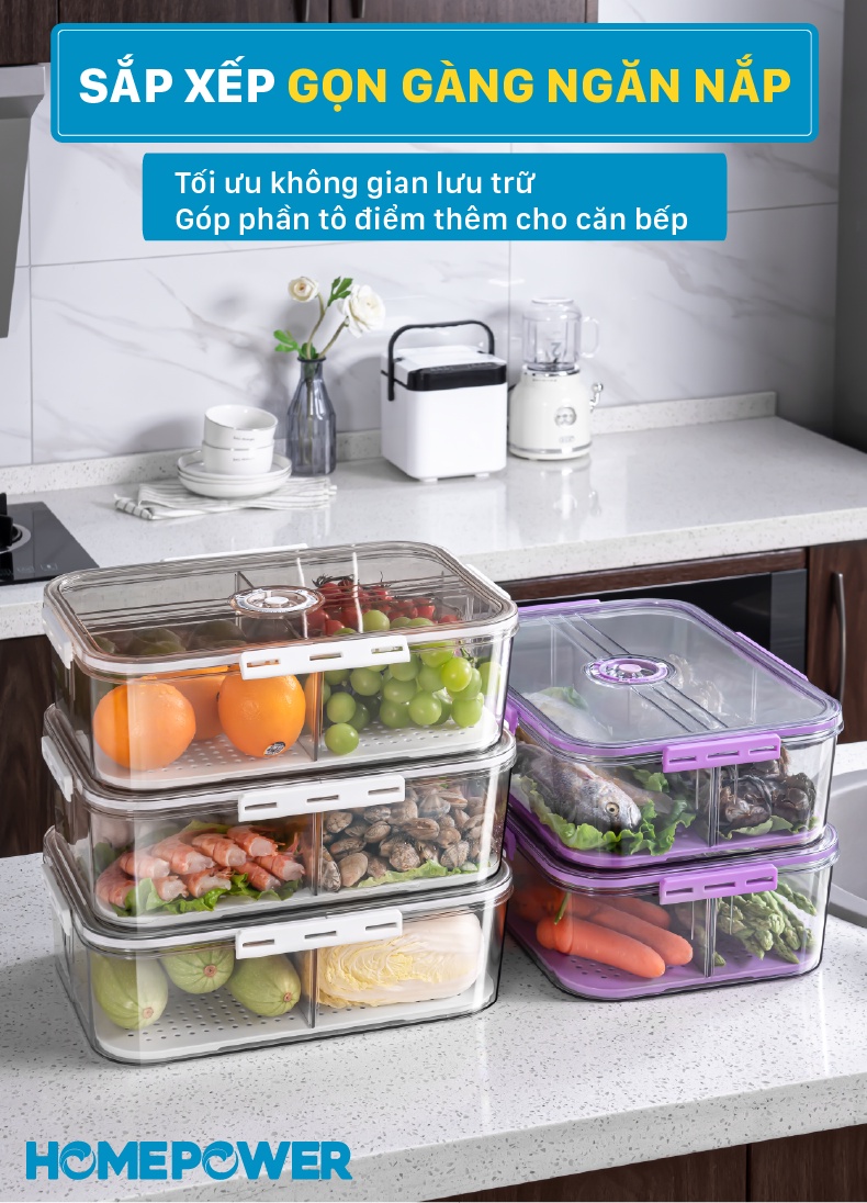 Hộp đựng thực phẩm tách nước Homepower chia 2 ngăn, 4 ngăn tiện lợi - dung tích lớn - ảnh mô tả 10
