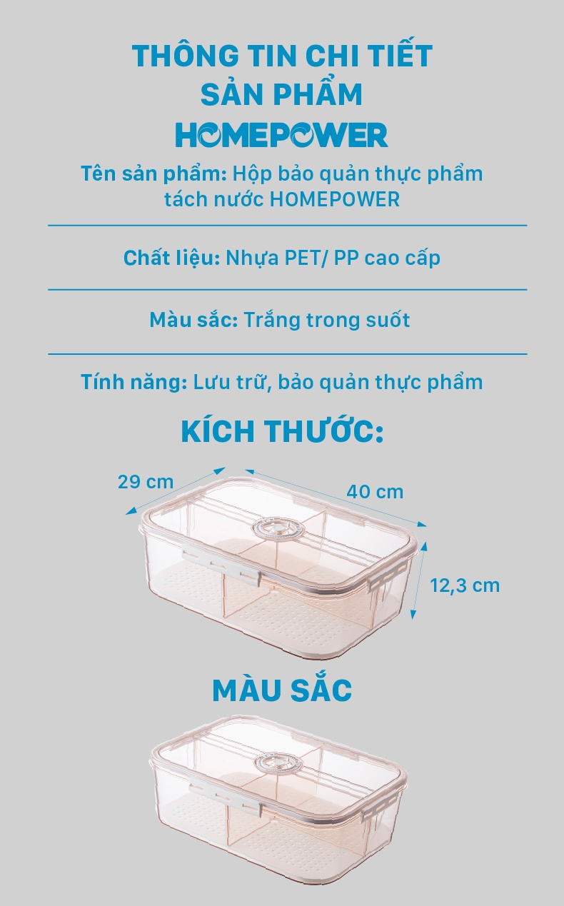Hộp đựng thực phẩm tách nước Homepower chia 2 ngăn, 4 ngăn tiện lợi - dung tích lớn - ảnh mô tả 12