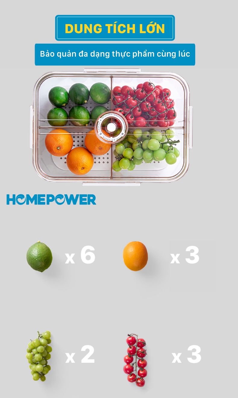 Hộp đựng thực phẩm tách nước Homepower chia 2 ngăn, 4 ngăn tiện lợi - dung tích lớn - ảnh mô tả 2