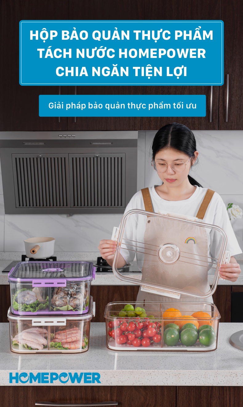 Hộp đựng thực phẩm tách nước Homepower chia 2 ngăn, 4 ngăn tiện lợi - dung tích lớn - ảnh mô tả 4