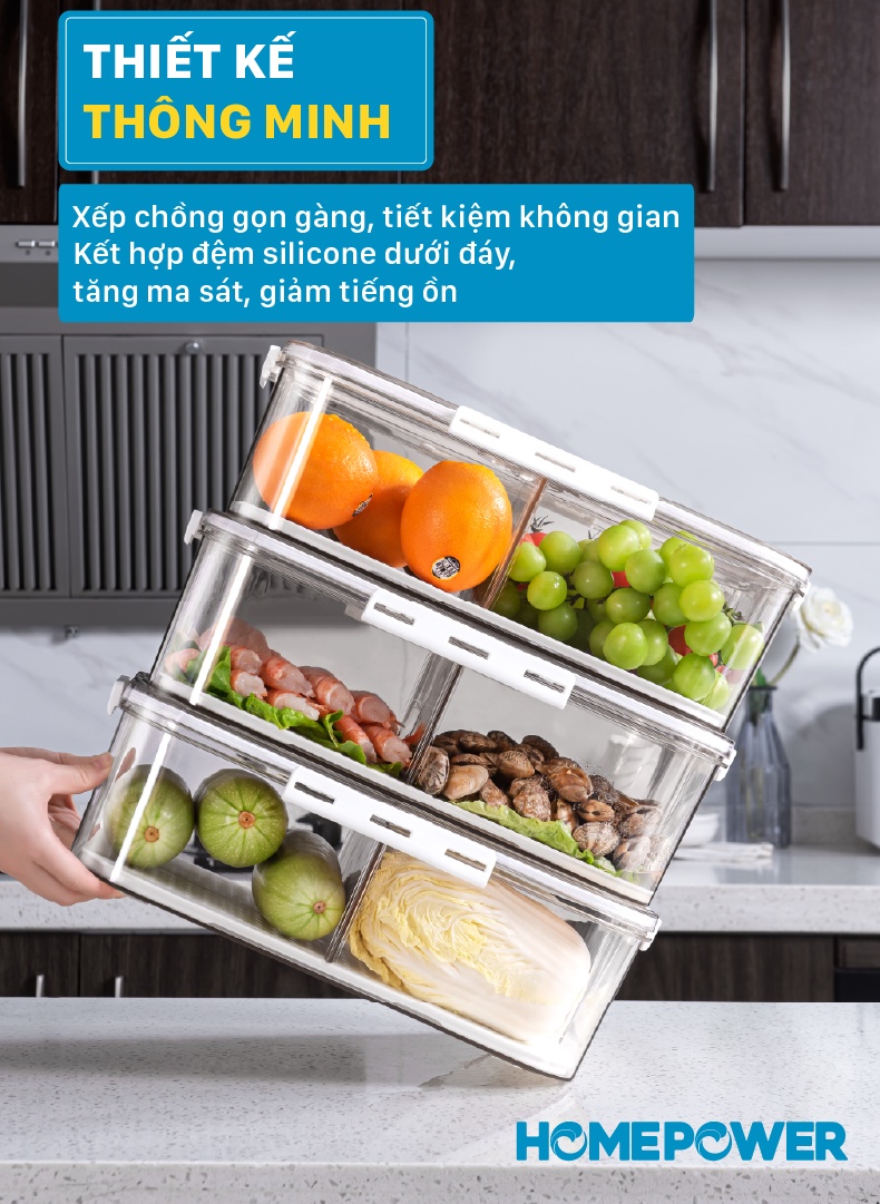 Hộp đựng thực phẩm tách nước Homepower chia 2 ngăn, 4 ngăn tiện lợi - dung tích lớn - ảnh mô tả 7