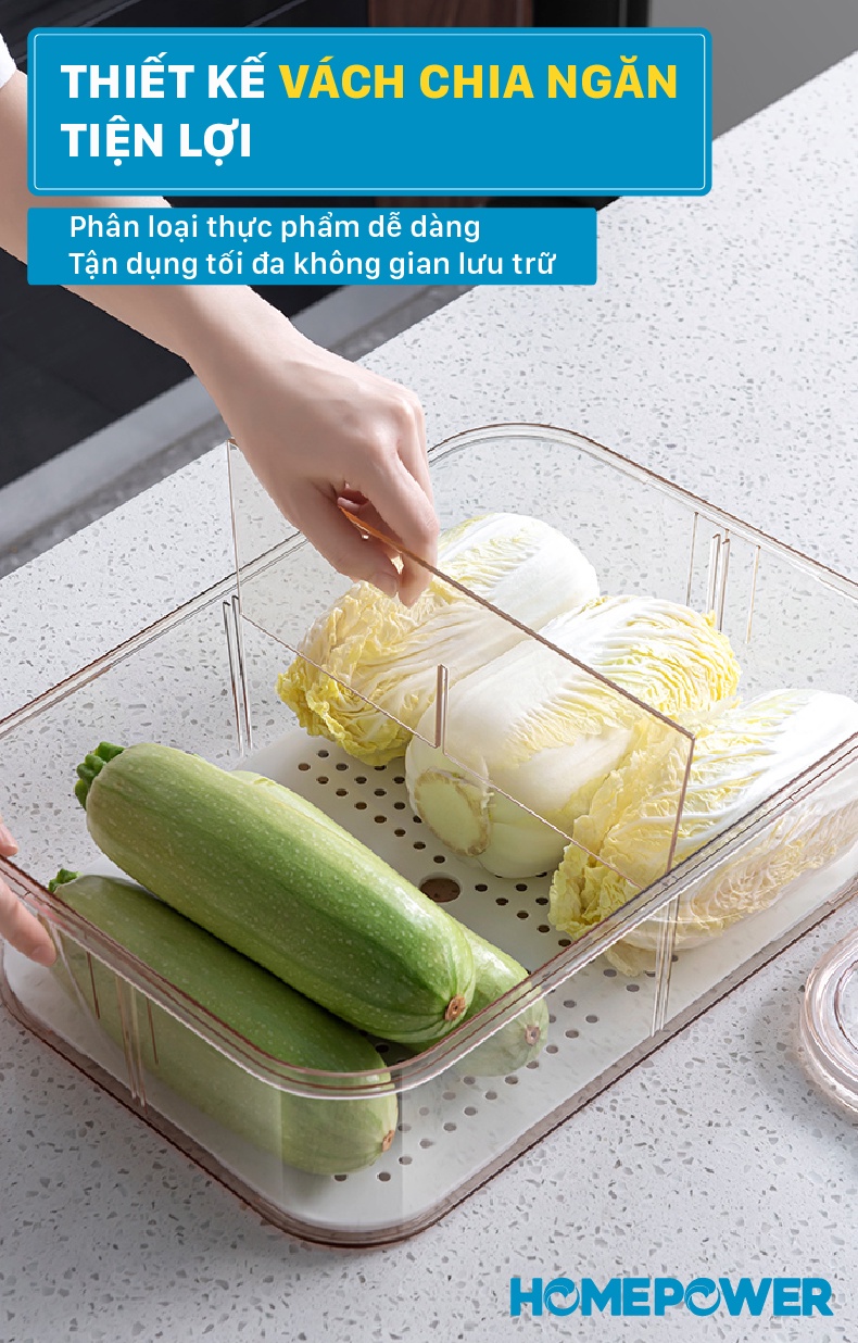 Hộp đựng thực phẩm tách nước Homepower chia 2 ngăn, 4 ngăn tiện lợi - dung tích lớn - ảnh mô tả 8