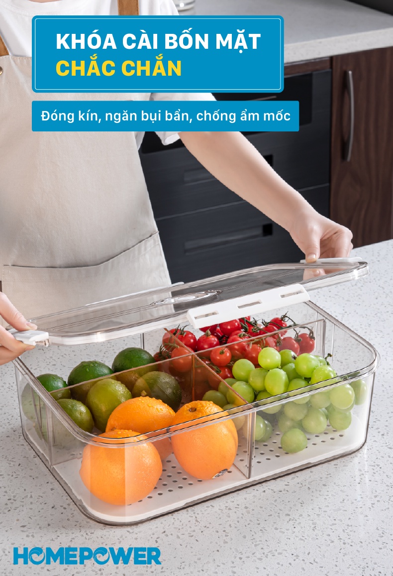 Hộp đựng thực phẩm tách nước Homepower chia 2 ngăn, 4 ngăn tiện lợi - dung tích lớn - ảnh mô tả 9