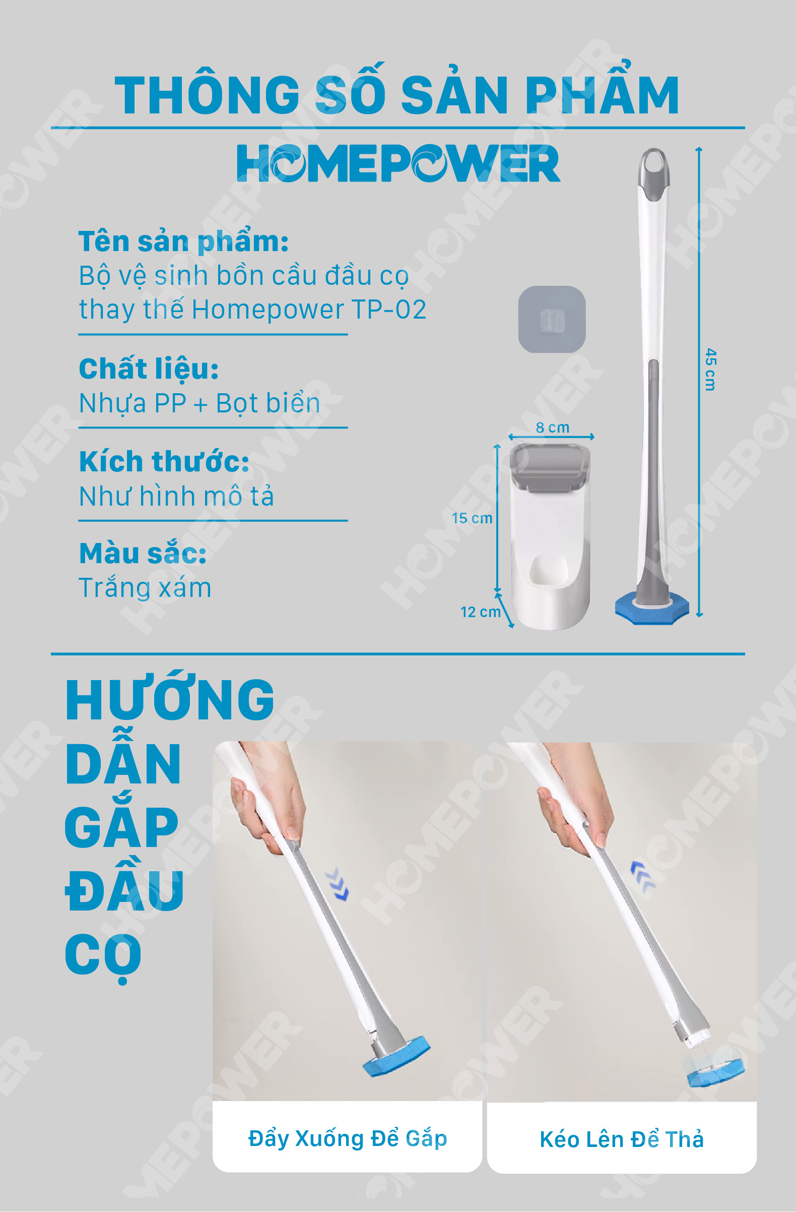 Chổi Cọ Nhà Vệ Sinh, Bồn Cầu Dùng 1 Lần Tiện Lợi Homepower TP-02 Mẫu Nâng Cấp Đầu Cọ - ảnh mô tả 12