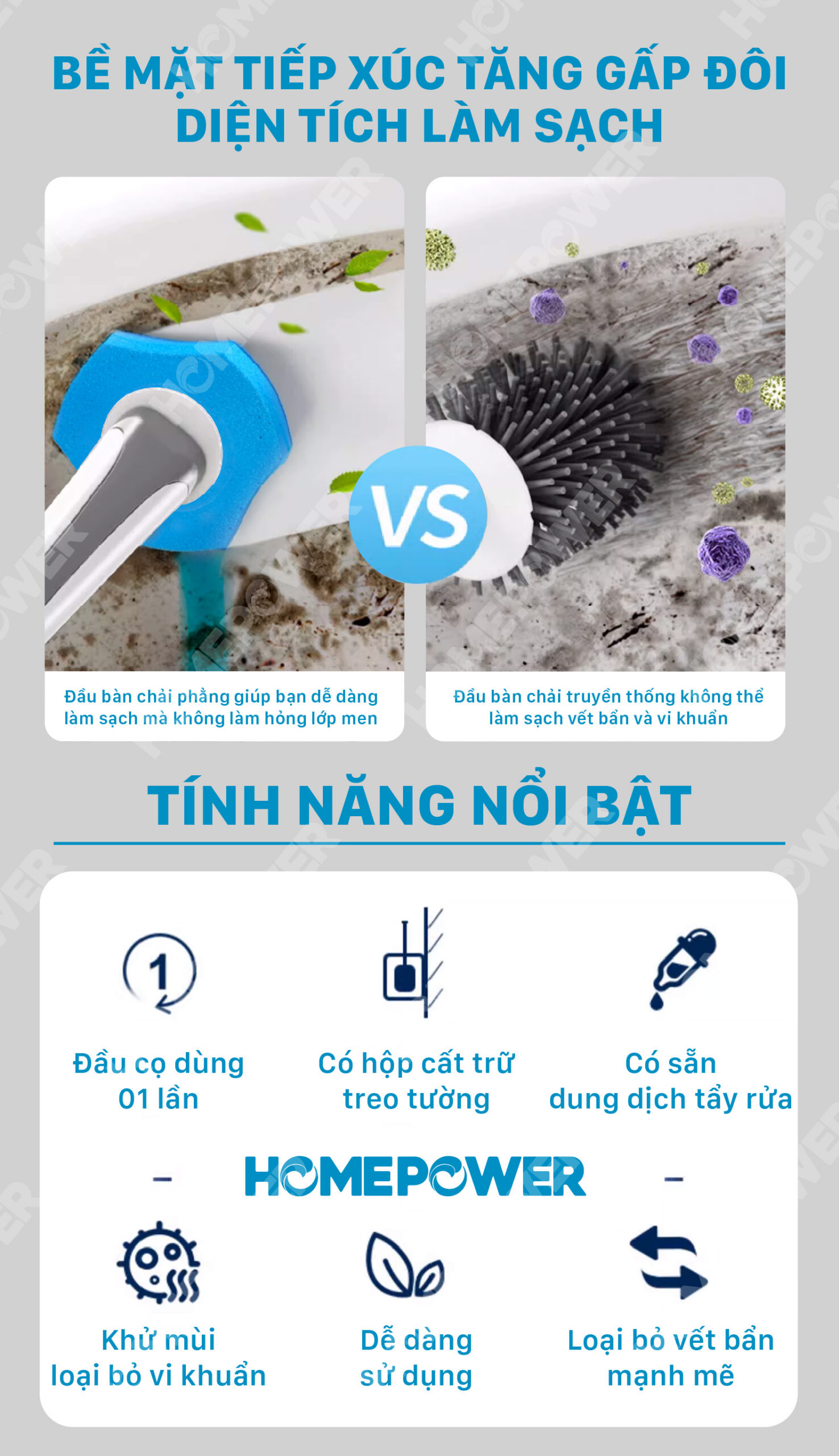 Chổi Cọ Nhà Vệ Sinh, Bồn Cầu Dùng 1 Lần Tiện Lợi Homepower TP-02 Mẫu Nâng Cấp Đầu Cọ - ảnh mô tả 3