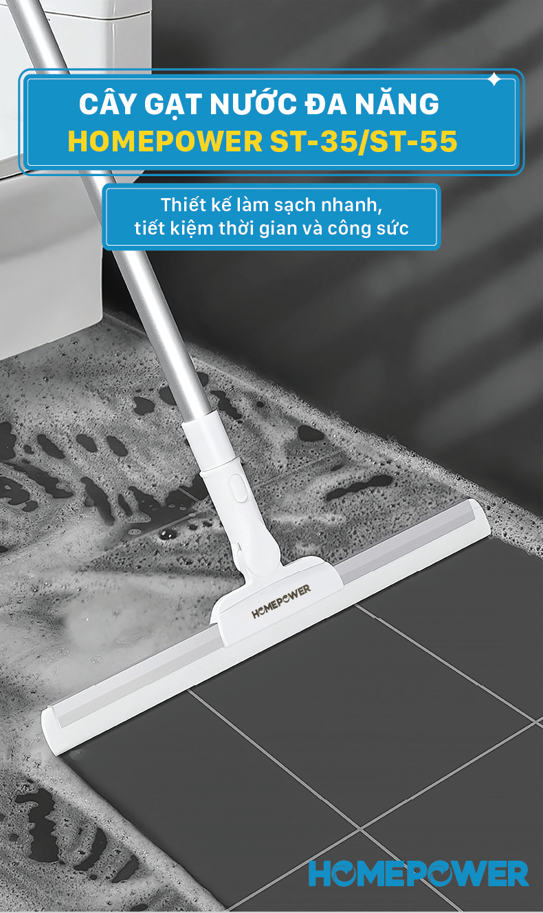 Cây Gạt Nước Sàn Nhà Đa Năng Homepower - Chổi Gạt Kính Lưỡi Gạt Silicon Xoay 180 Độ - ảnh mô tả 1