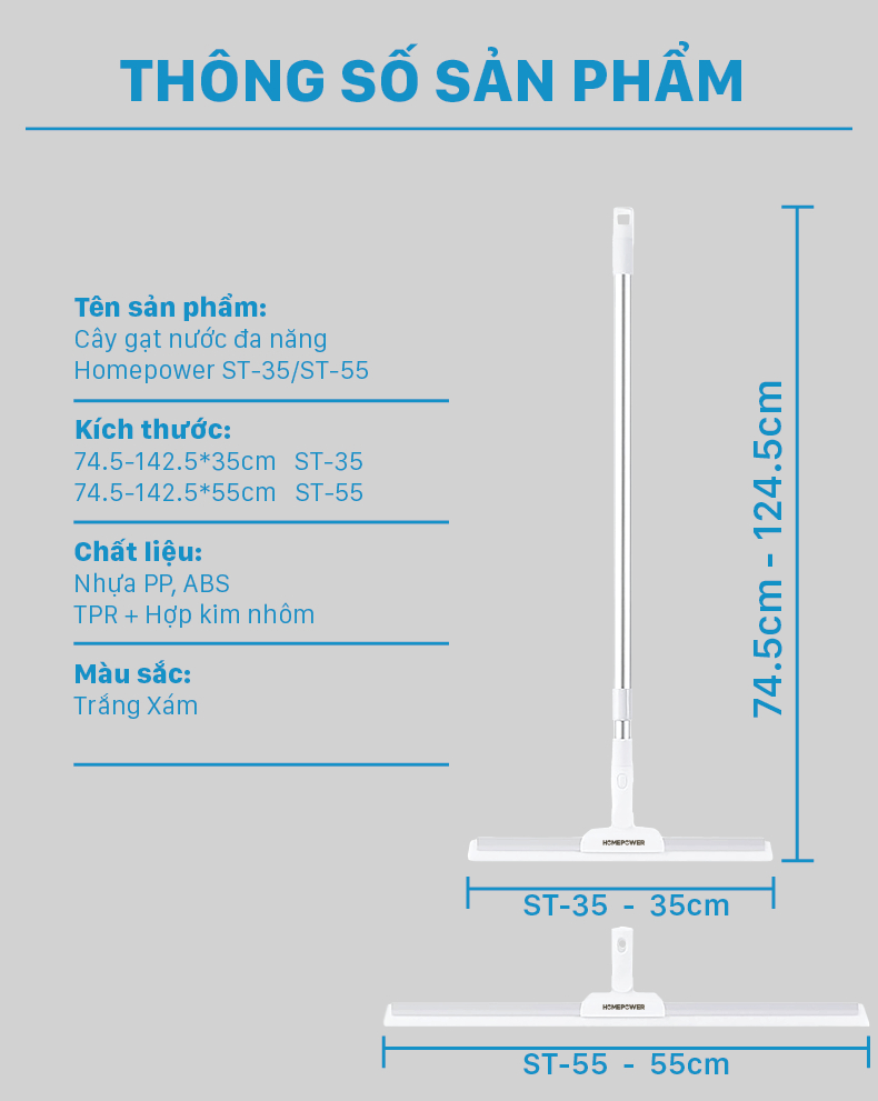 Cây Gạt Nước Sàn Nhà Đa Năng Homepower - Chổi Gạt Kính Lưỡi Gạt Silicon Xoay 180 Độ - ảnh mô tả 10