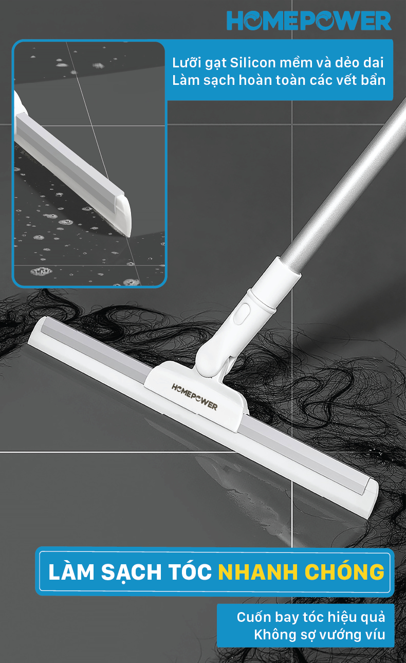 Cây Gạt Nước Sàn Nhà Đa Năng Homepower - Chổi Gạt Kính Lưỡi Gạt Silicon Xoay 180 Độ - ảnh mô tả 4