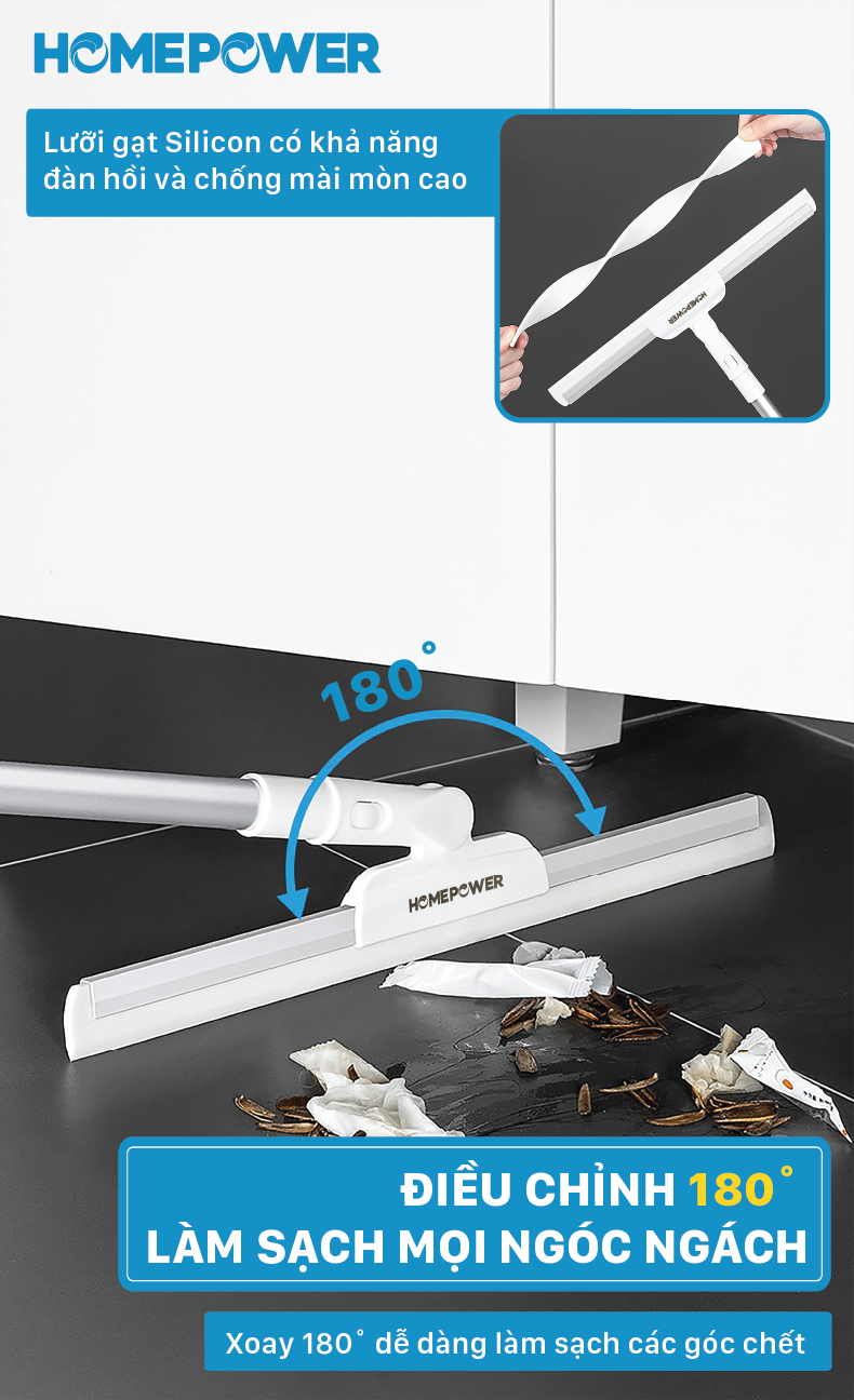 Cây Gạt Nước Sàn Nhà Đa Năng Homepower - Chổi Gạt Kính Lưỡi Gạt Silicon Xoay 180 Độ - ảnh mô tả 6