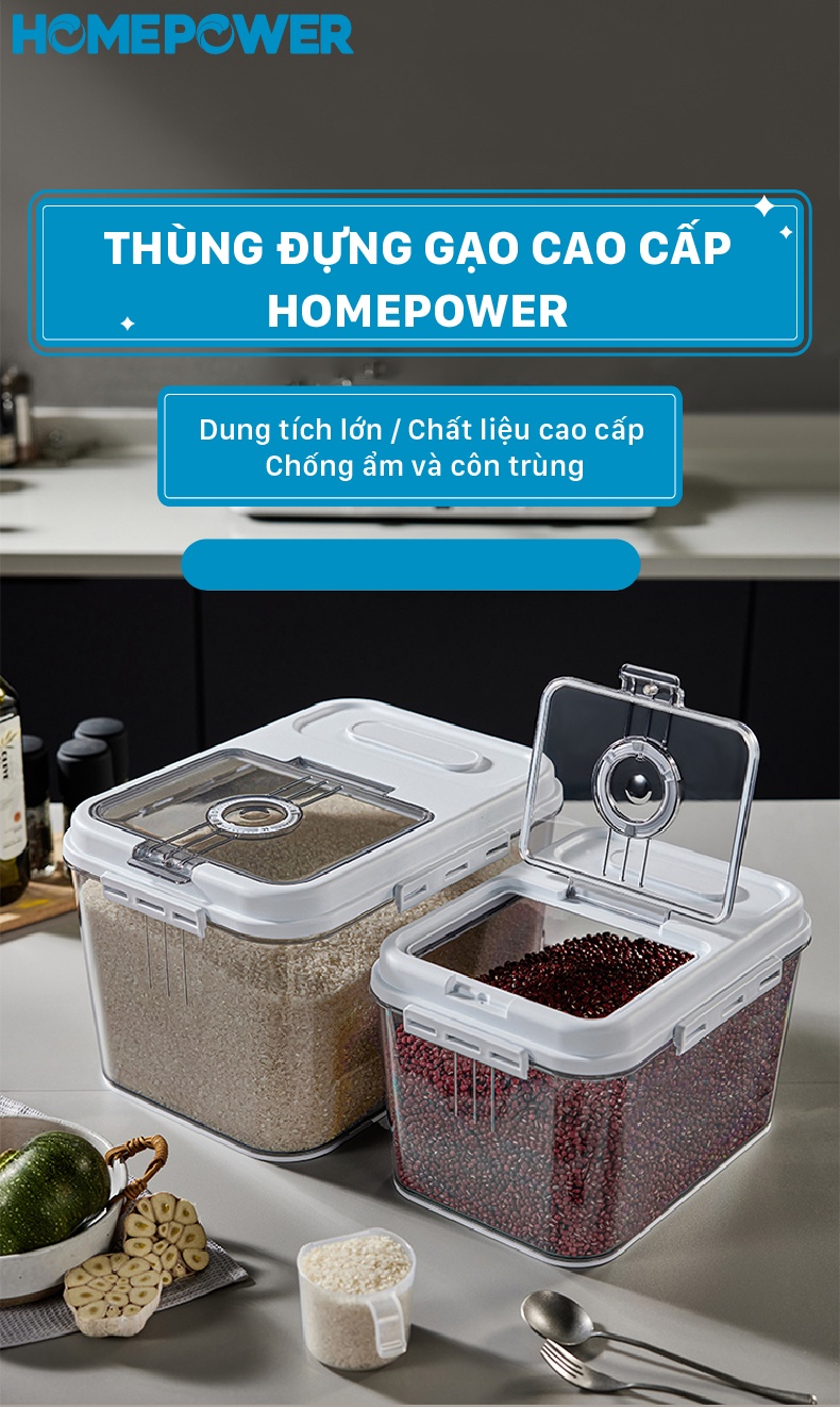 Thùng Đựng Gạo Nắp Lật Thông Minh Homepower HDG-T - ảnh mô tả 1