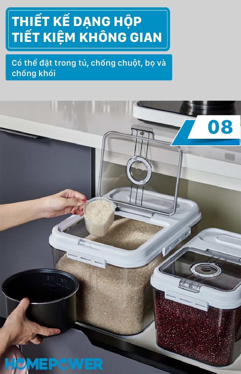 Thùng Đựng Gạo Nắp Lật Thông Minh Homepower HDG-T - ảnh mô tả 10