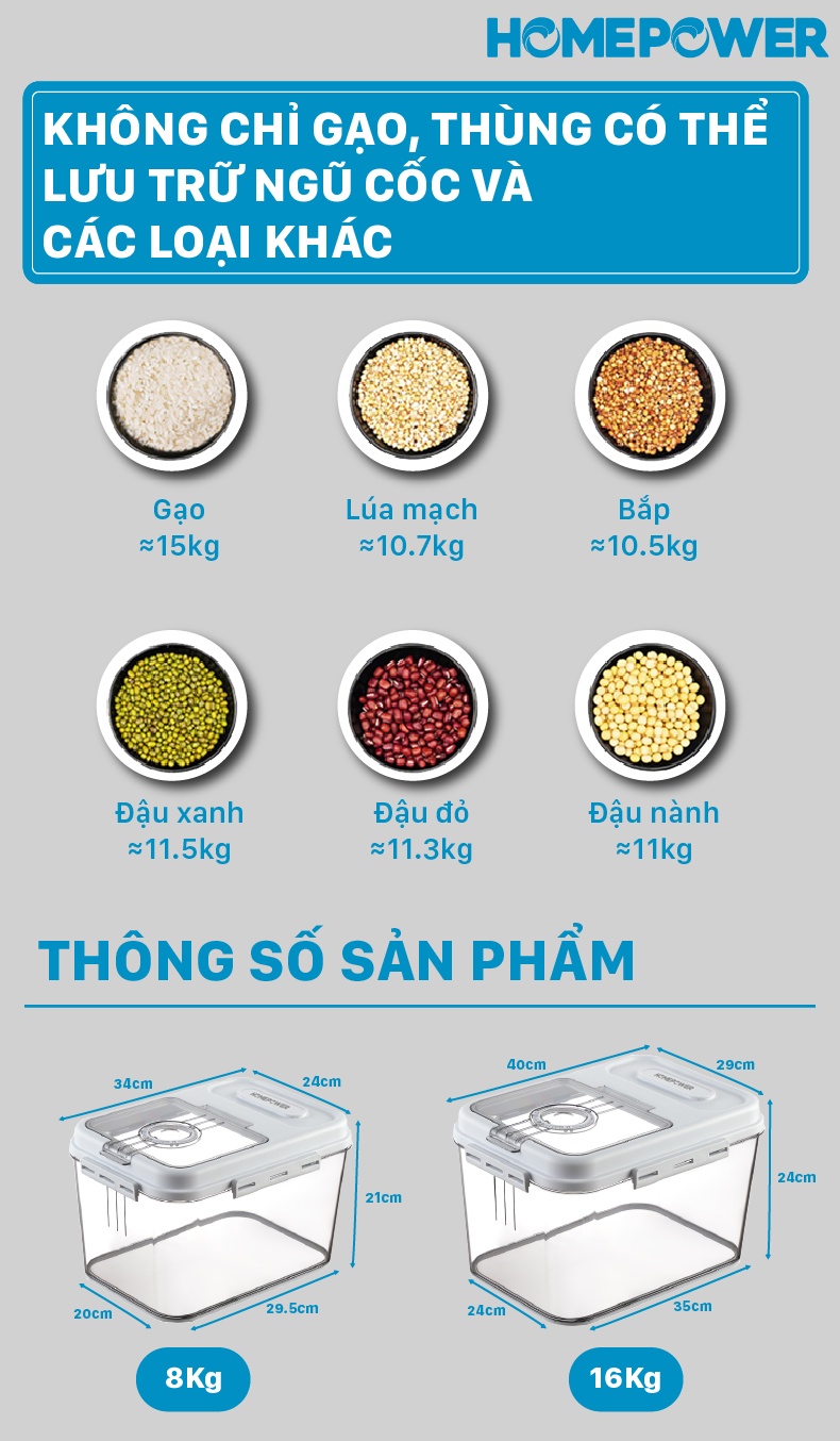 Thùng Đựng Gạo Nắp Lật Thông Minh Homepower HDG-T - ảnh mô tả 12
