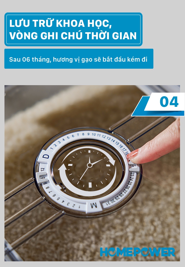 Thùng Đựng Gạo Nắp Lật Thông Minh Homepower HDG-T - ảnh mô tả 6