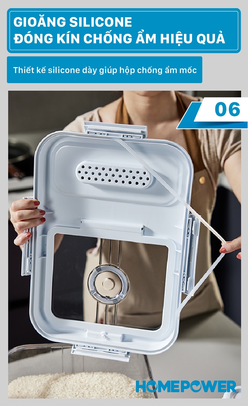 Thùng Đựng Gạo Nắp Lật Thông Minh Homepower HDG-T - ảnh mô tả 8