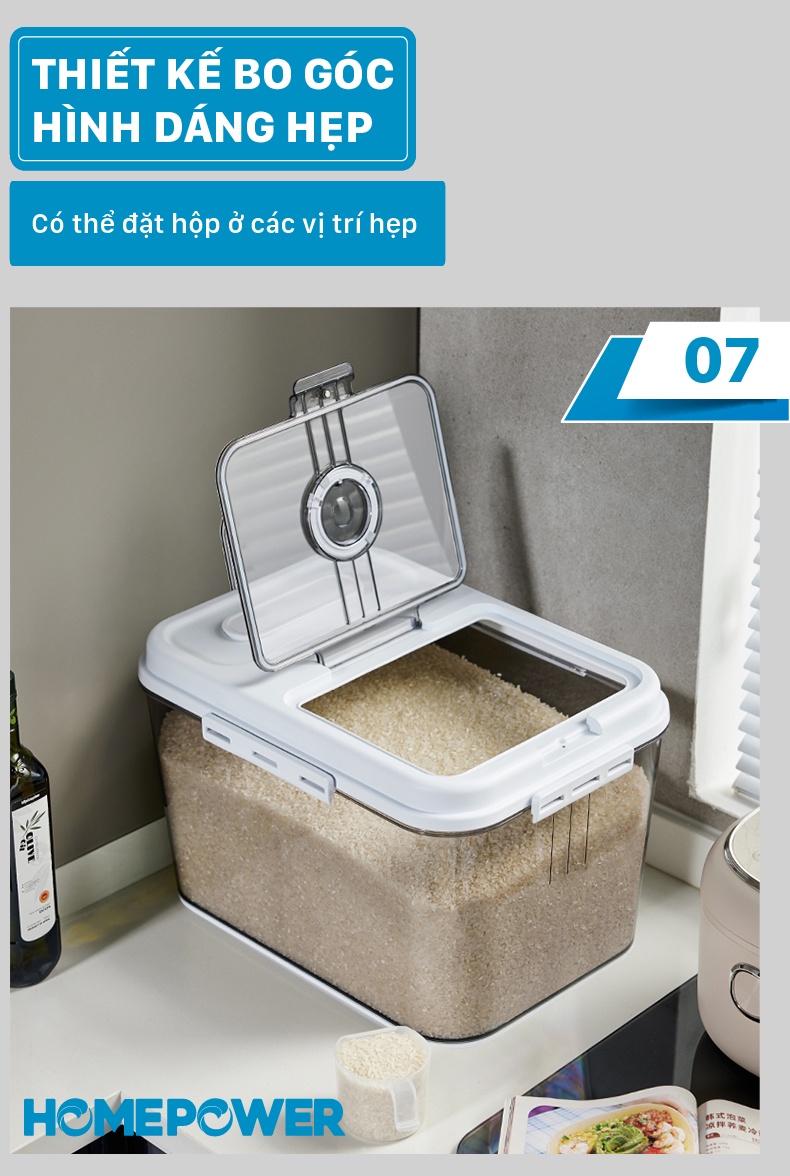 Thùng Đựng Gạo Nắp Lật Thông Minh Homepower HDG-T - ảnh mô tả 9