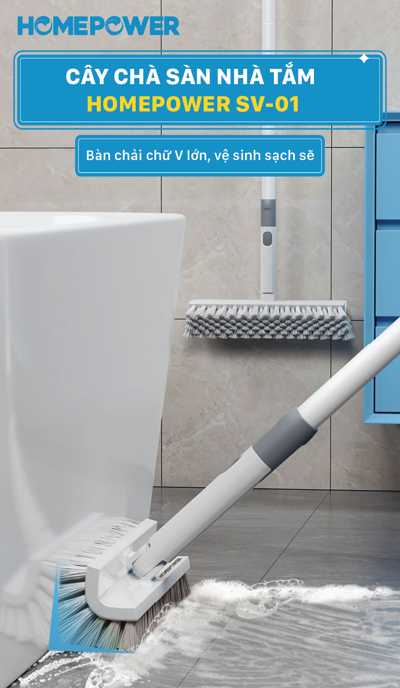 Cây Chà Sàn Nhà Tắm Homepower - Bản Nâng Cấp 2 Trong 1, Cọ Góc Tường Đầu Xoay 180 Độ Linh Hoạt - ảnh mô tả 1