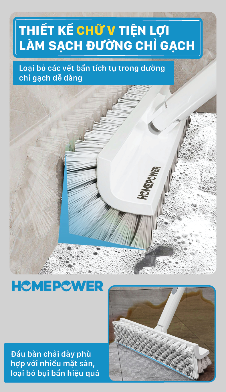 Cây Chà Sàn Nhà Tắm Homepower - Bản Nâng Cấp 2 Trong 1, Cọ Góc Tường Đầu Xoay 180 Độ Linh Hoạt - ảnh mô tả 3