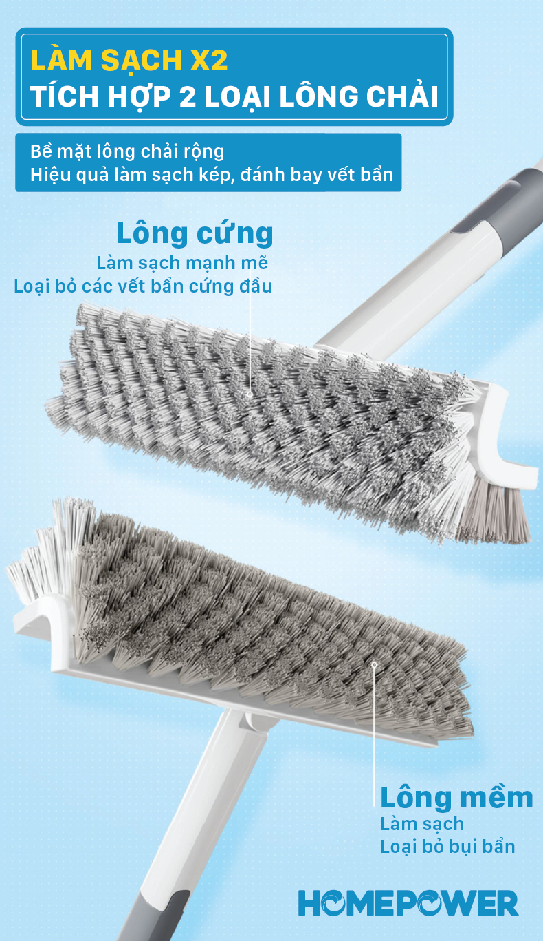 Cây Chà Sàn Nhà Tắm Homepower - Bản Nâng Cấp 2 Trong 1, Cọ Góc Tường Đầu Xoay 180 Độ Linh Hoạt - ảnh mô tả 4