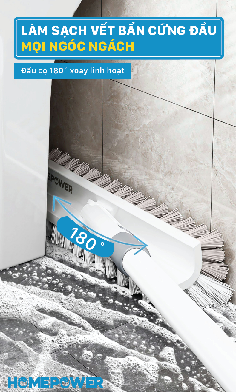 Cây Chà Sàn Nhà Tắm Homepower - Bản Nâng Cấp 2 Trong 1, Cọ Góc Tường Đầu Xoay 180 Độ Linh Hoạt - ảnh mô tả 5