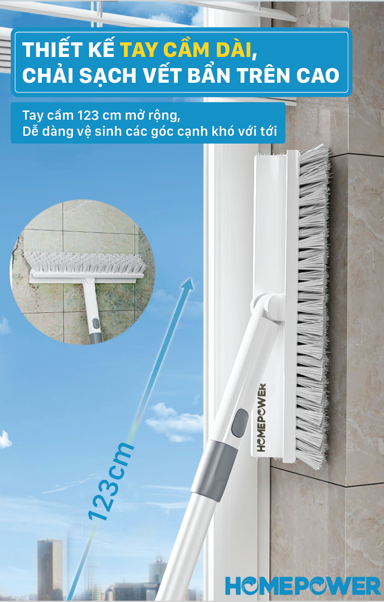 Cây Chà Sàn Nhà Tắm Homepower - Bản Nâng Cấp 2 Trong 1, Cọ Góc Tường Đầu Xoay 180 Độ Linh Hoạt - ảnh mô tả 6
