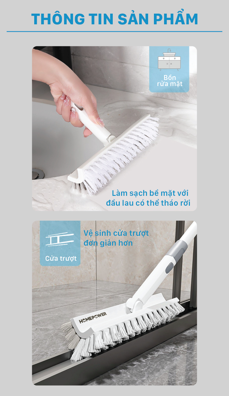 Cây Chà Sàn Nhà Tắm Homepower - Bản Nâng Cấp 2 Trong 1, Cọ Góc Tường Đầu Xoay 180 Độ Linh Hoạt - ảnh mô tả 8