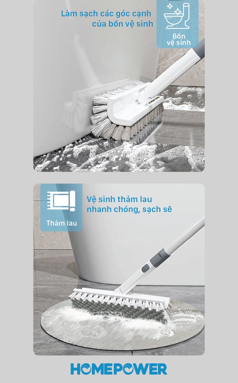 Cây Chà Sàn Nhà Tắm Homepower - Bản Nâng Cấp 2 Trong 1, Cọ Góc Tường Đầu Xoay 180 Độ Linh Hoạt - ảnh mô tả 9