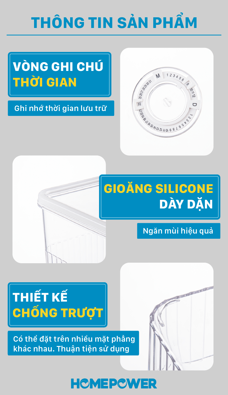 Set 3 Hộp Nhựa Đựng Thực Phẩm Ngăn Đá Tủ Lạnh Homepower - Có Vòng Ghi Chú Thời Gian Thông Minh - ảnh mô tả 11