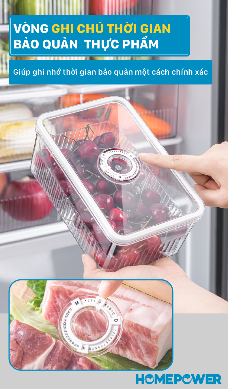 Set 3 Hộp Nhựa Đựng Thực Phẩm Ngăn Đá Tủ Lạnh Homepower - Có Vòng Ghi Chú Thời Gian Thông Minh - ảnh mô tả 3