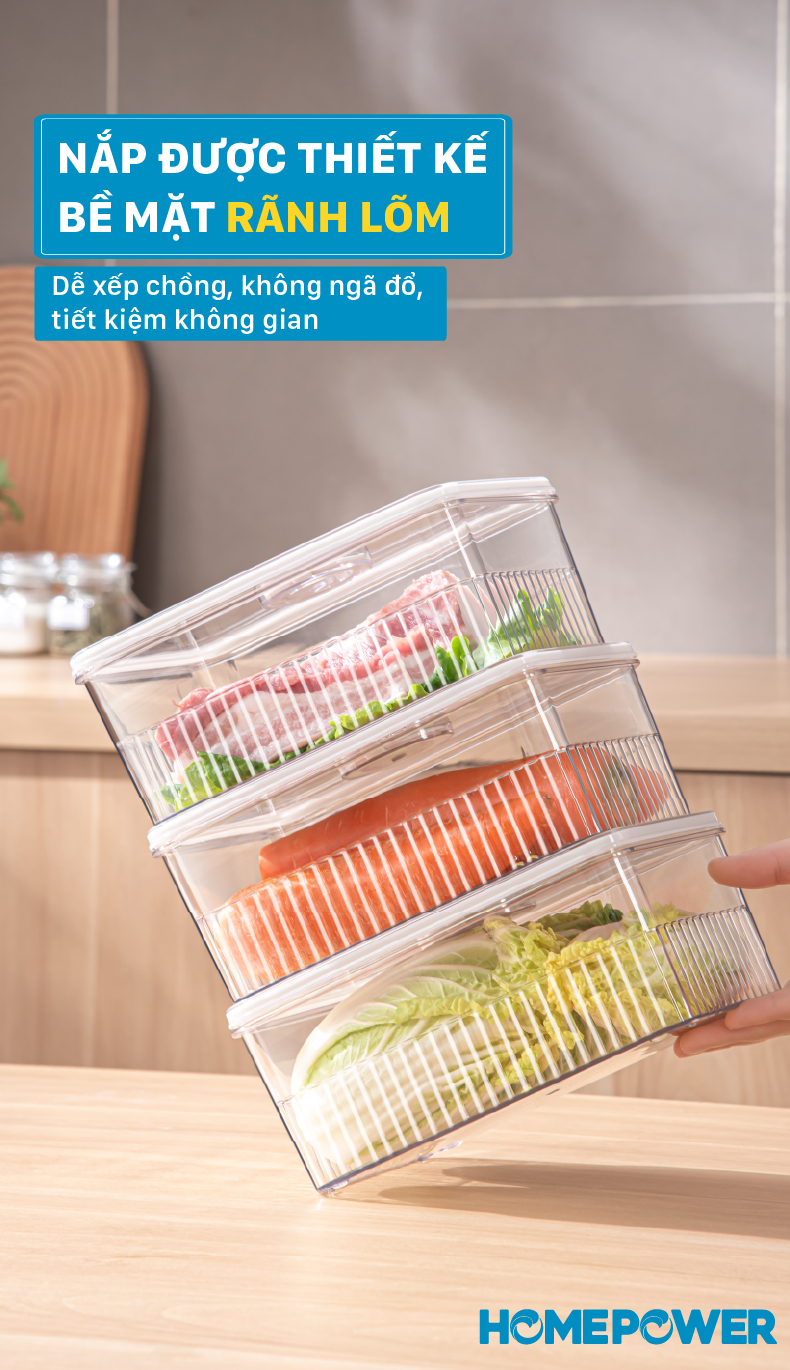 Set 3 Hộp Nhựa Đựng Thực Phẩm Ngăn Đá Tủ Lạnh Homepower - Có Vòng Ghi Chú Thời Gian Thông Minh - ảnh mô tả 9
