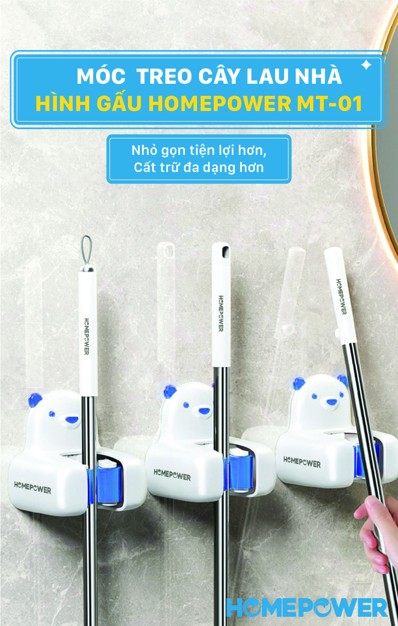 Móc Treo Cây Lau Nhà Dán Tường Homepower MS-02, Kẹp Giữ Chổi Đa Năng Chịu Lực Tốt - ảnh mô tả 1