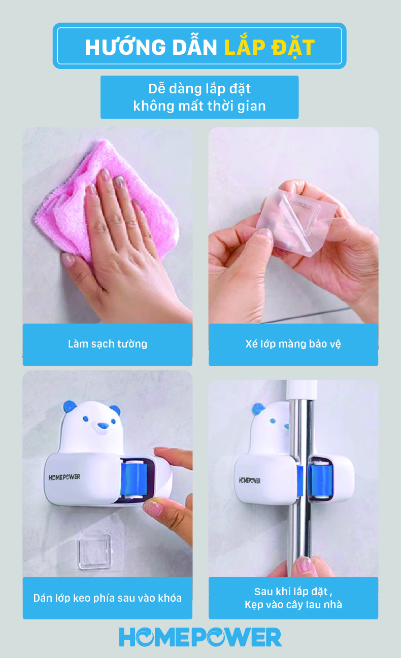 Móc Treo Cây Lau Nhà Dán Tường Homepower MS-02, Kẹp Giữ Chổi Đa Năng Chịu Lực Tốt - ảnh mô tả 9