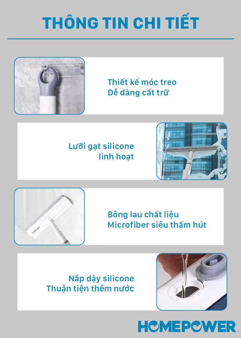 Cây Lau Kính Phun Sương Gạt Nước 2 Trong 1 Homepower HK-02 - ảnh mô tả 11