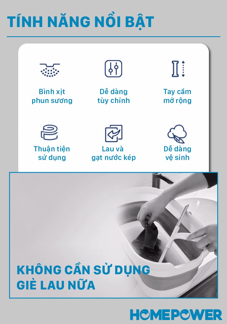 Cây Lau Kính Phun Sương Gạt Nước 2 Trong 1 Homepower HK-02 - ảnh mô tả 2