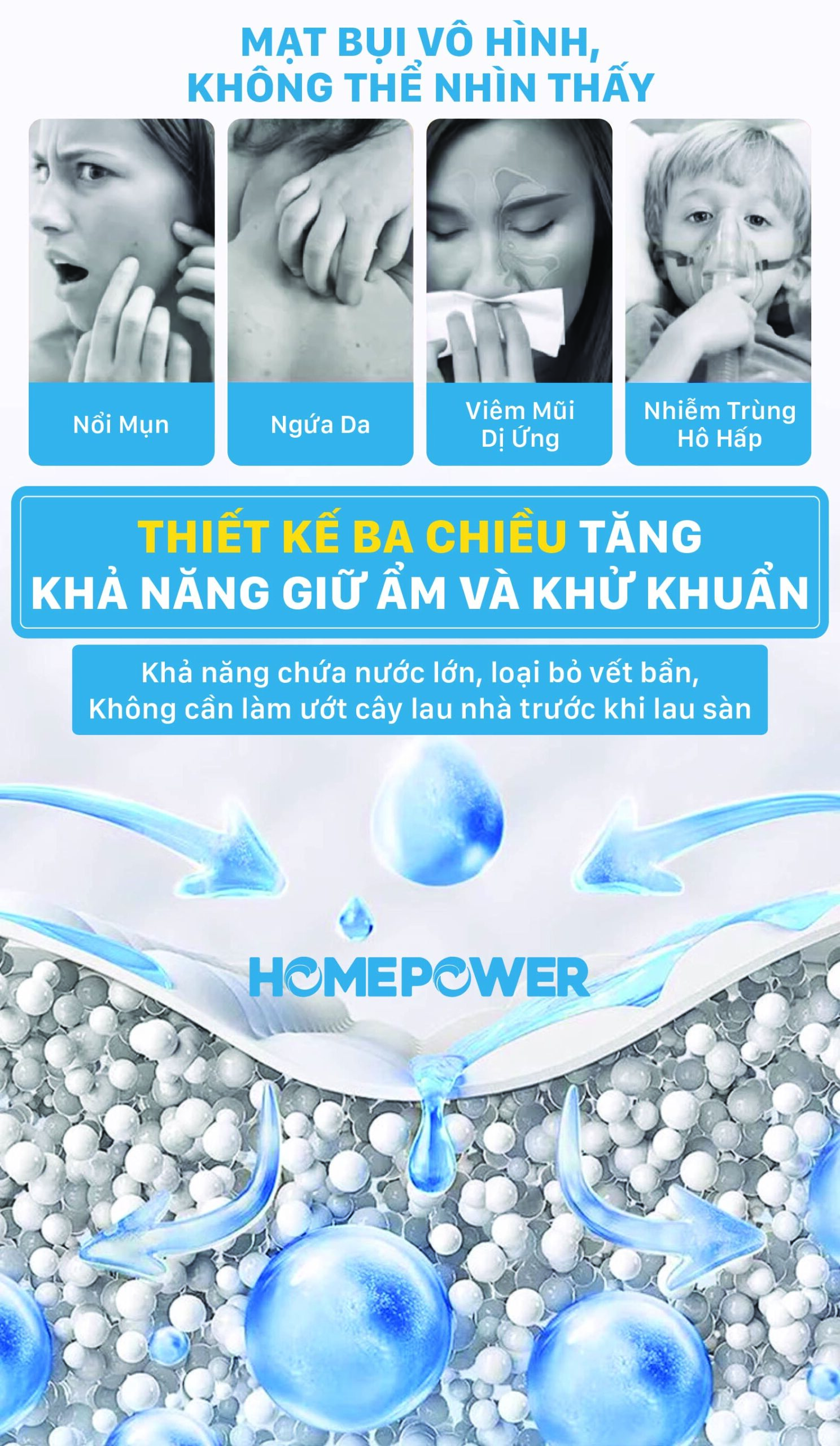 Cây Lau Nhà Kẹp Khăn Thay Thế Bản Nâng Cấp 36cm CS-03 Homepower Dùng Khăn Vải,Khô, Ướt Sử Dụng 1 Lần - ảnh mô tả 7