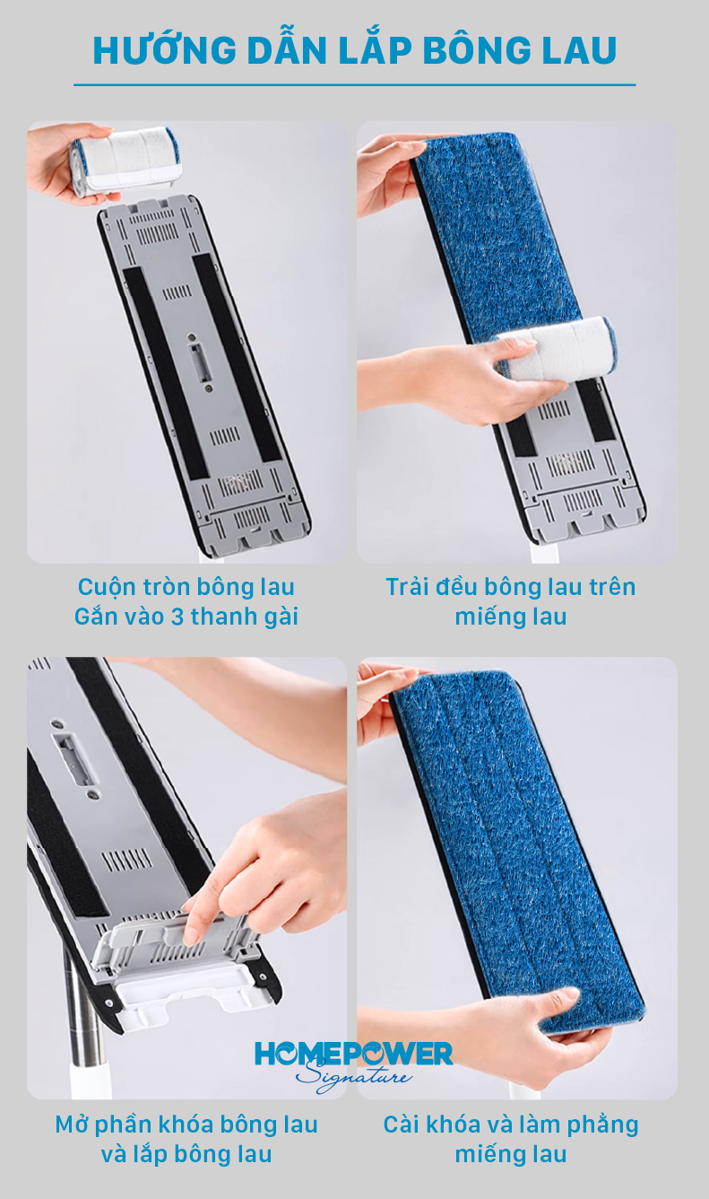 Bộ Cây Lau Nhà Tự Vắt Homepower BS-03, Chổi Lau Nhà 360 Độ Siêu Mỏng 4 Hệ Thống Làm Sạch Mới - ảnh mô tả 10
