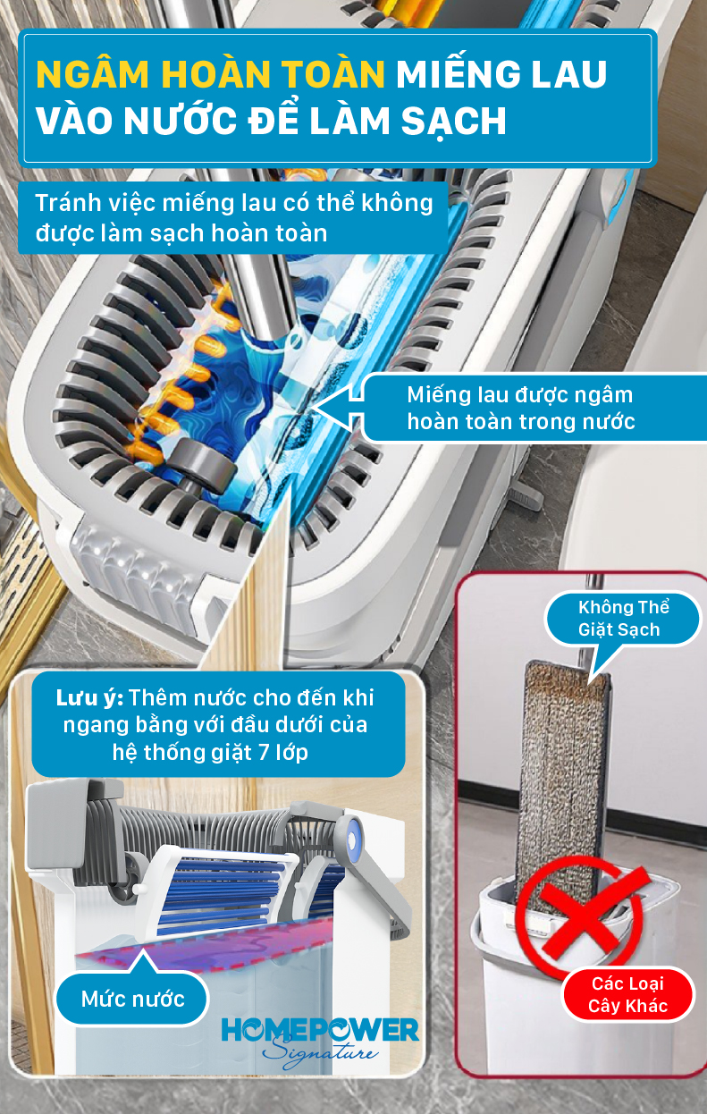 Bộ Cây Lau Nhà Tự Vắt Homepower BS-03, Chổi Lau Nhà 360 Độ Siêu Mỏng 4 Hệ Thống Làm Sạch Mới - ảnh mô tả 2