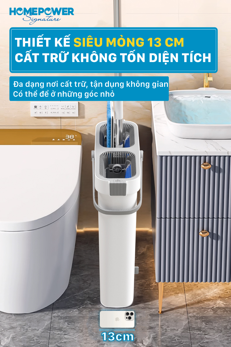 Bộ Cây Lau Nhà Tự Vắt Homepower BS-03, Chổi Lau Nhà 360 Độ Siêu Mỏng 4 Hệ Thống Làm Sạch Mới - ảnh mô tả 3