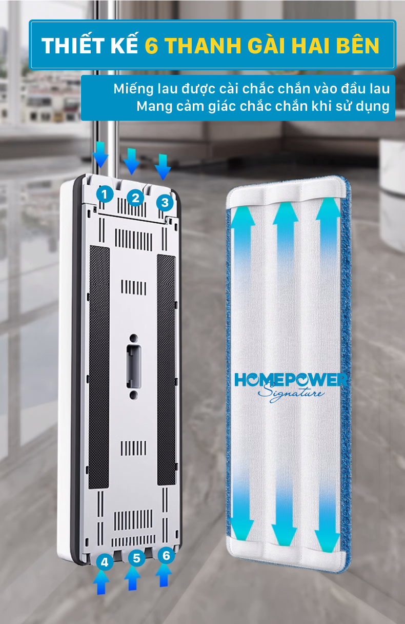 Bộ Cây Lau Nhà Tự Vắt Homepower BS-03, Chổi Lau Nhà 360 Độ Siêu Mỏng 4 Hệ Thống Làm Sạch Mới - ảnh mô tả 7