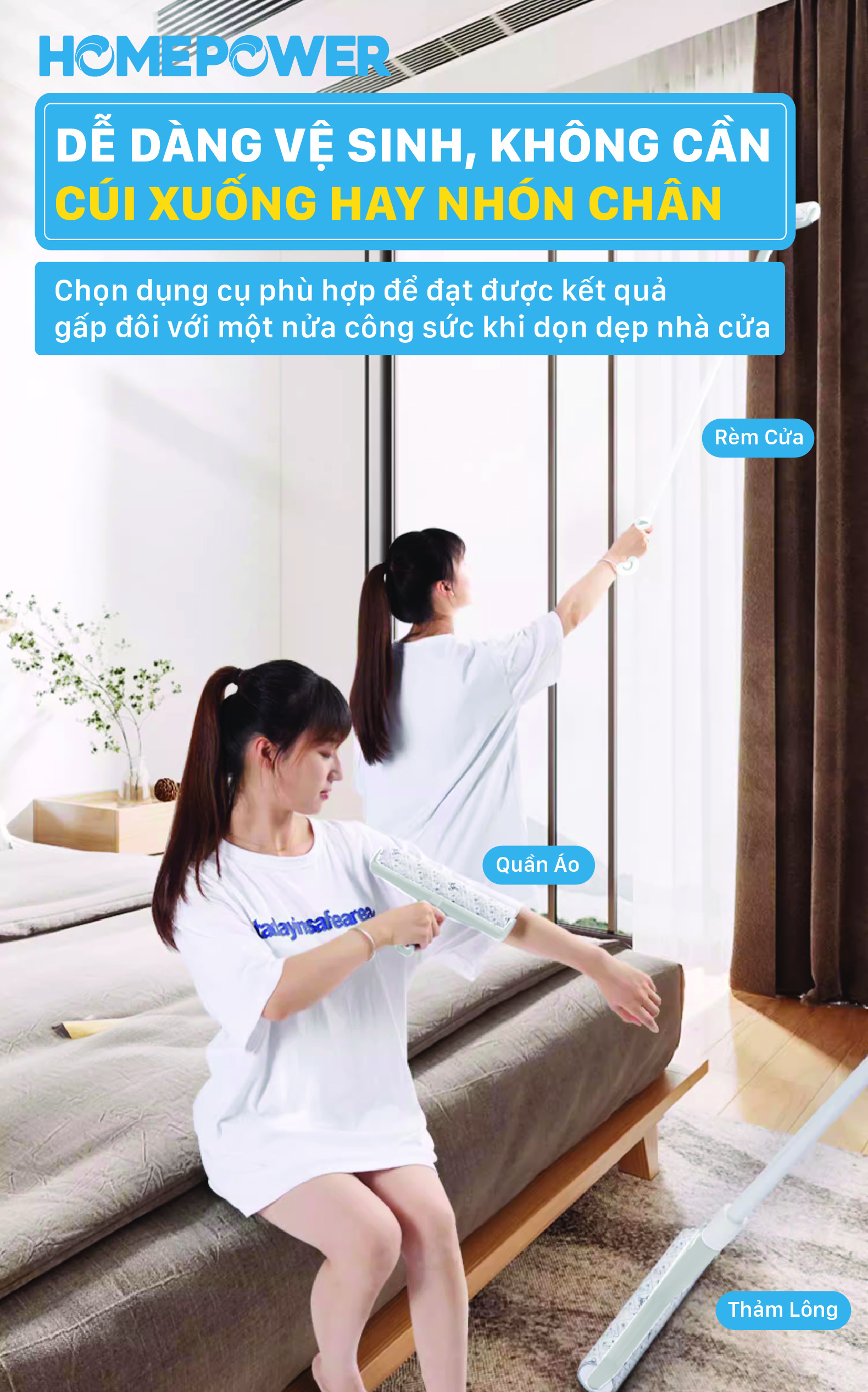 Cây lăn bụi sàn nhà 24cm cán dài CB-01 Homepower 60 tờ/cuộn - Keo siêu dính, kích thước lớn - ảnh mô tả 12