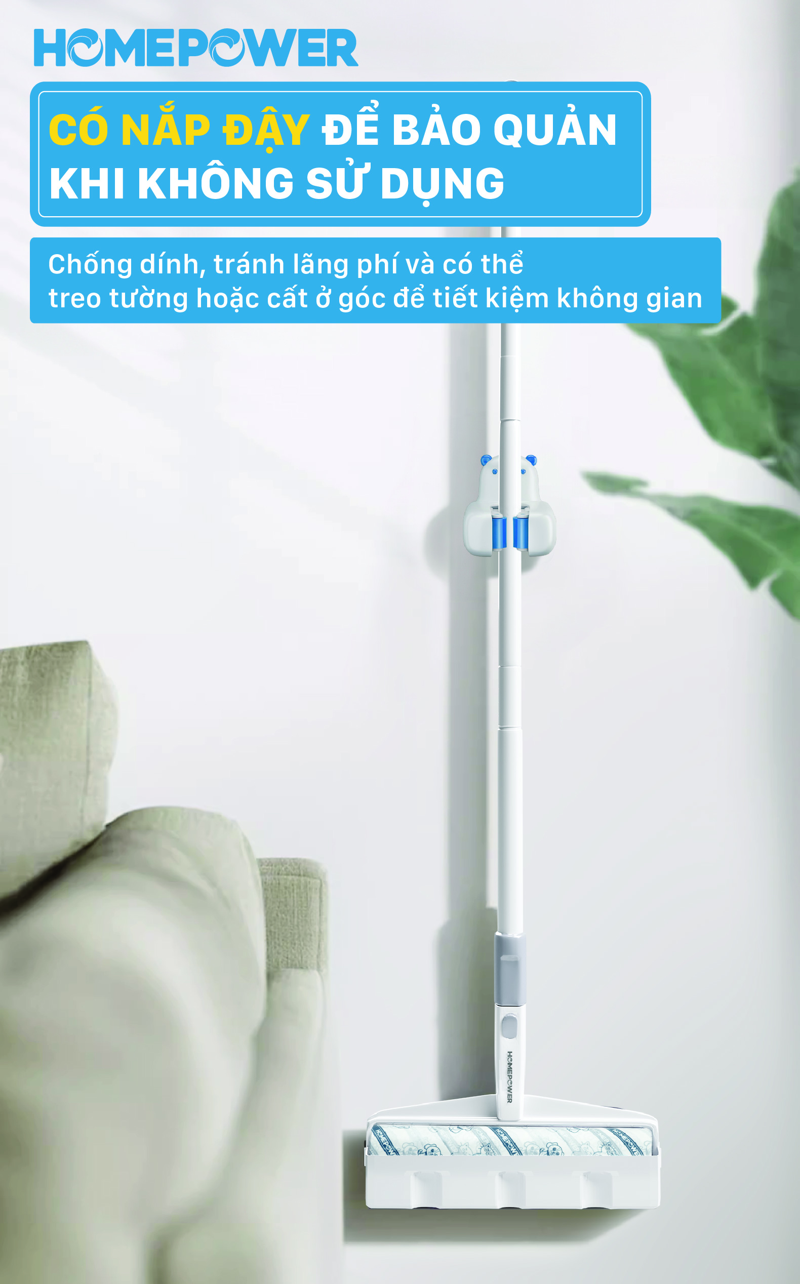 Cây lăn bụi sàn nhà 24cm cán dài CB-01 Homepower 60 tờ/cuộn - Keo siêu dính, kích thước lớn - ảnh mô tả 3