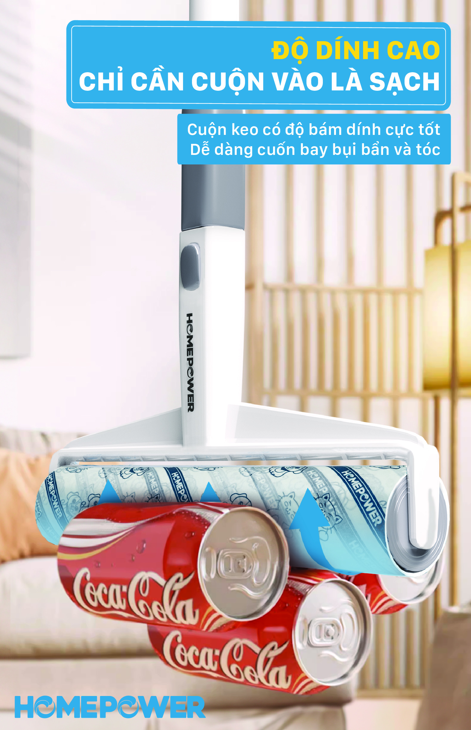 Cây lăn bụi sàn nhà 24cm cán dài CB-01 Homepower 60 tờ/cuộn - Keo siêu dính, kích thước lớn - ảnh mô tả 8