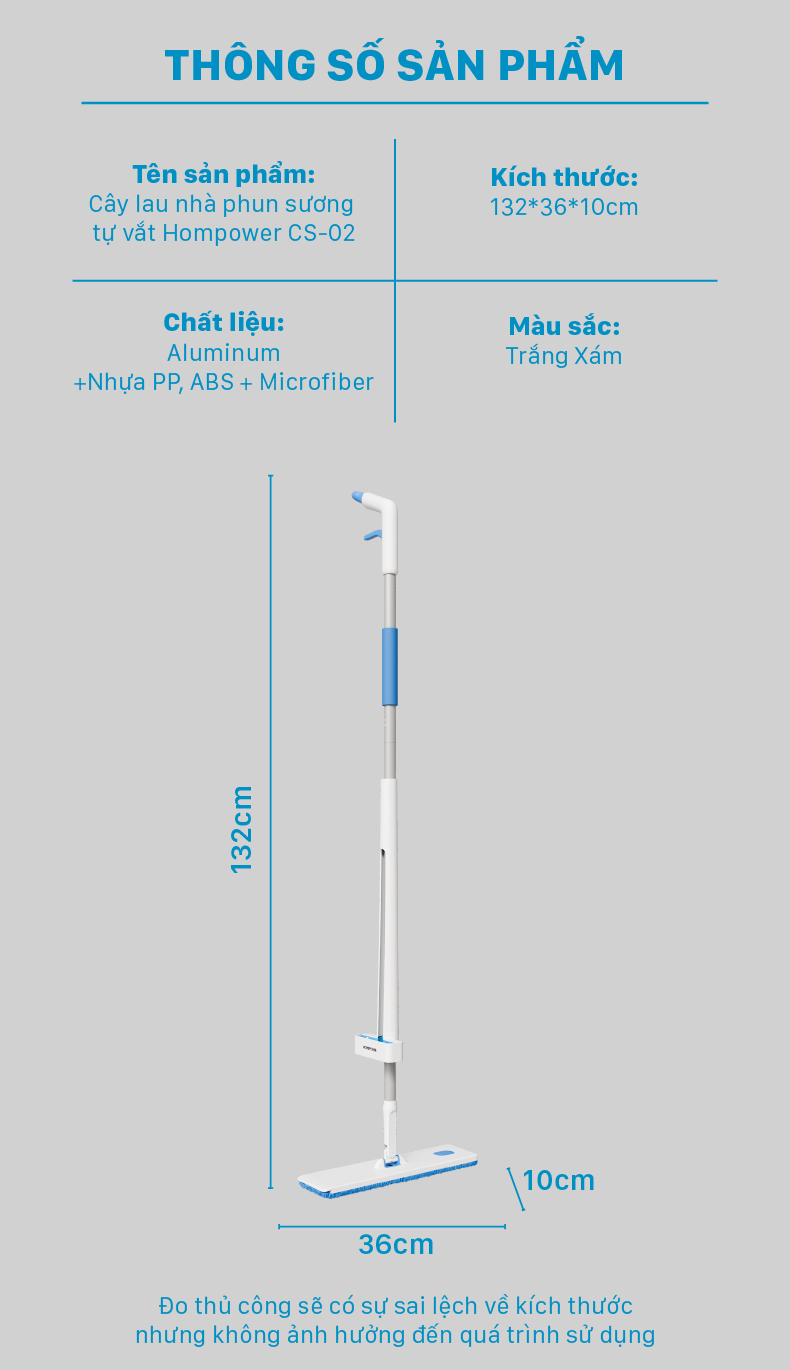 Cây Lau Nhà Phun Sương Tự Vắt Homepower CS-02 - Bông Lau Nâng Cấp Mẫu Mới 2025 - ảnh mô tả 12