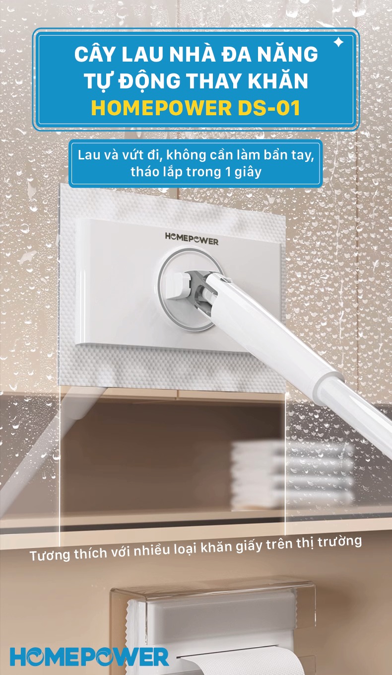 Cây Lau Kẹp Khăn Lau Nhà, Lau Bàn Bếp Không Cần Giặt Không Chạm Tay DS-01 Homepower Size 16cm - ảnh mô tả 1